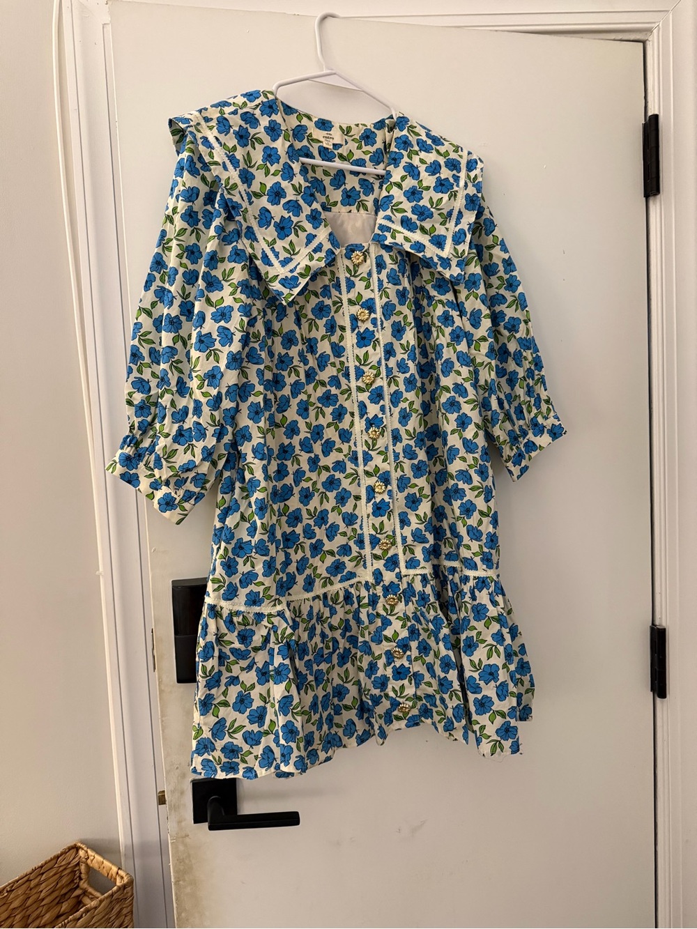 Girls Blue Floral Sailor Collar Dress